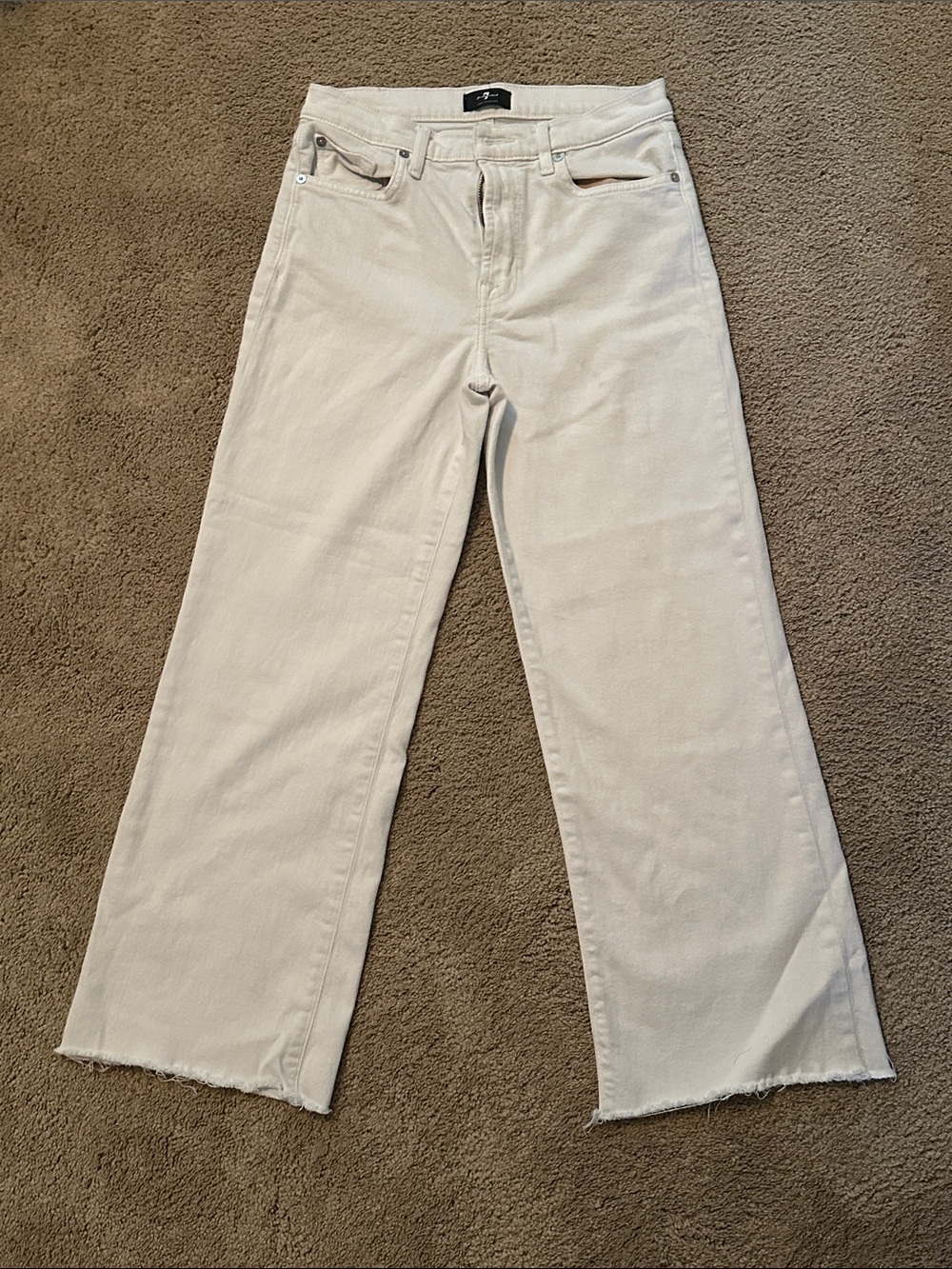 7 For All Mankind Cream Wide-Leg Jeans